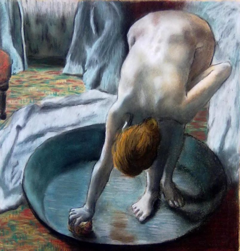 Reproductio du Tub de Degas en pastel sur papier