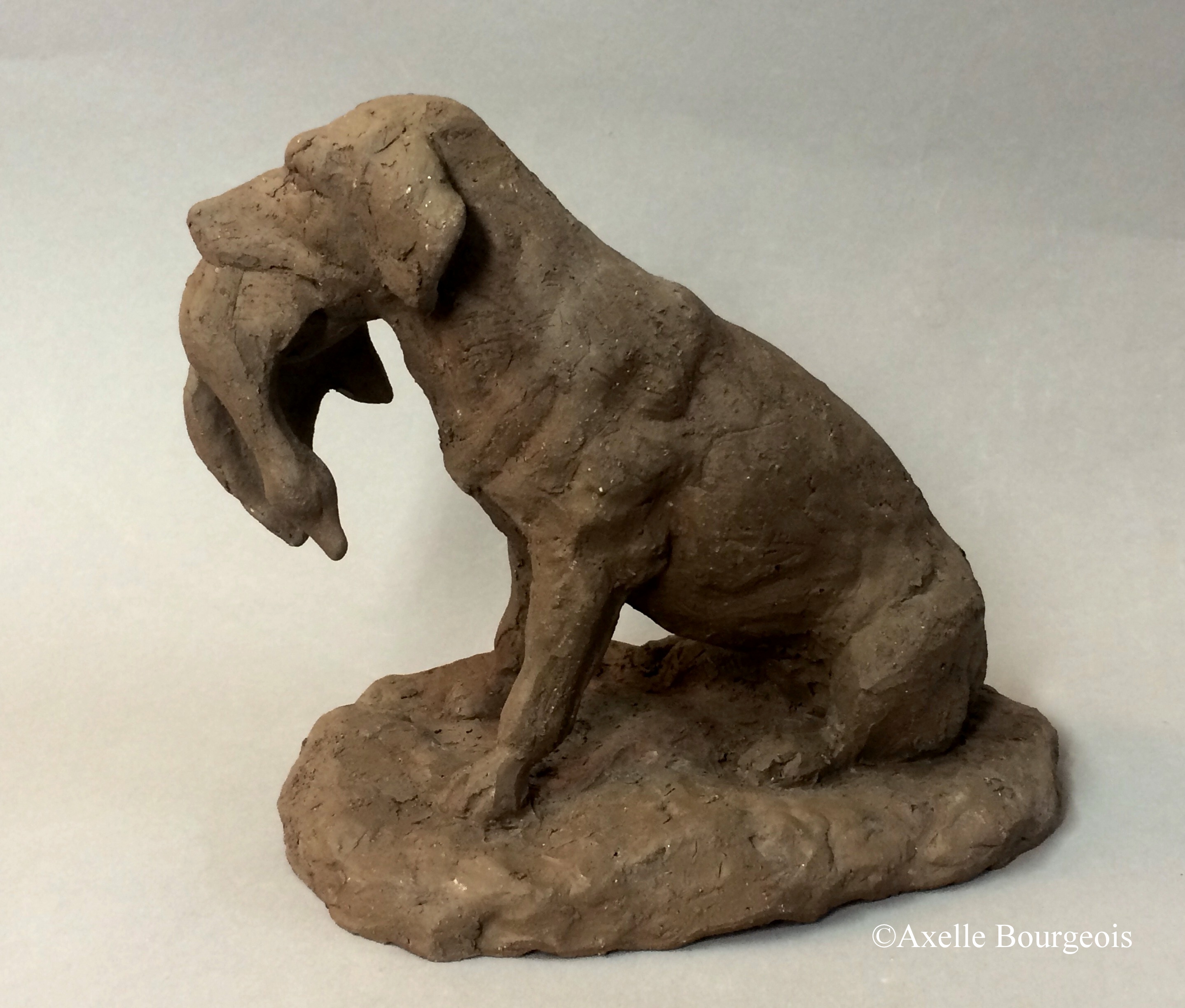 Sculpture d'artiste à vendre / achat / commande à Paris / France / Lille, en terre cuite / faïence / grès cérame / plâtre, d'un chien de chasse avec gibier