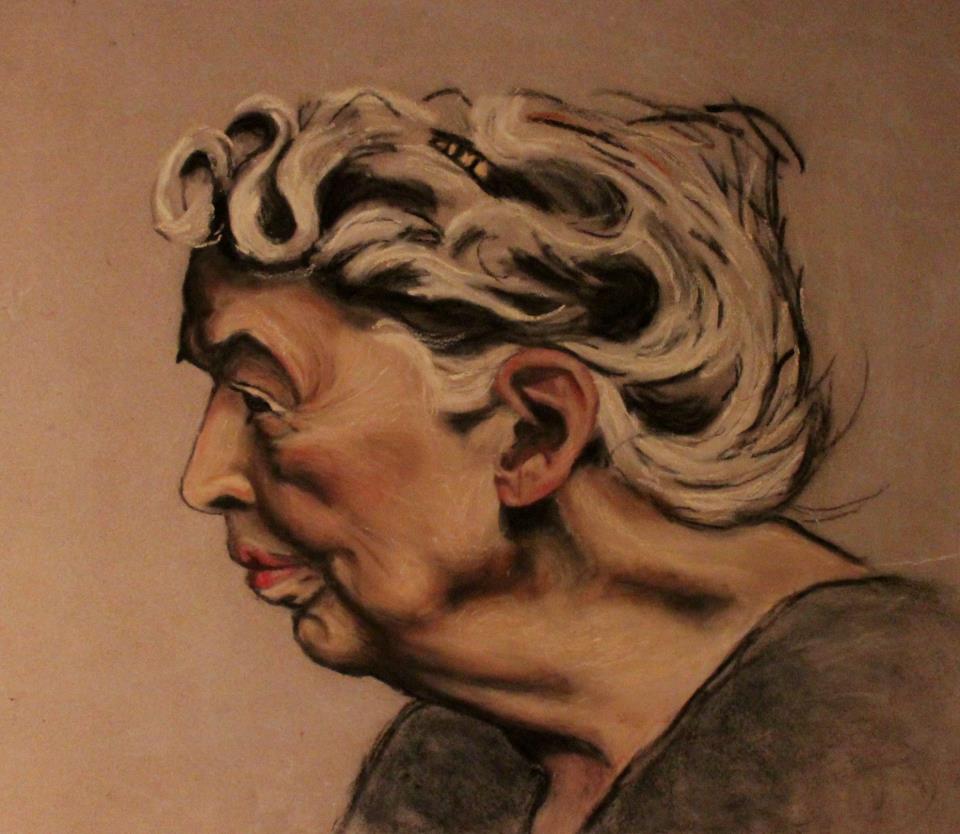 Portrait de vieille femme sur pastel sur papier